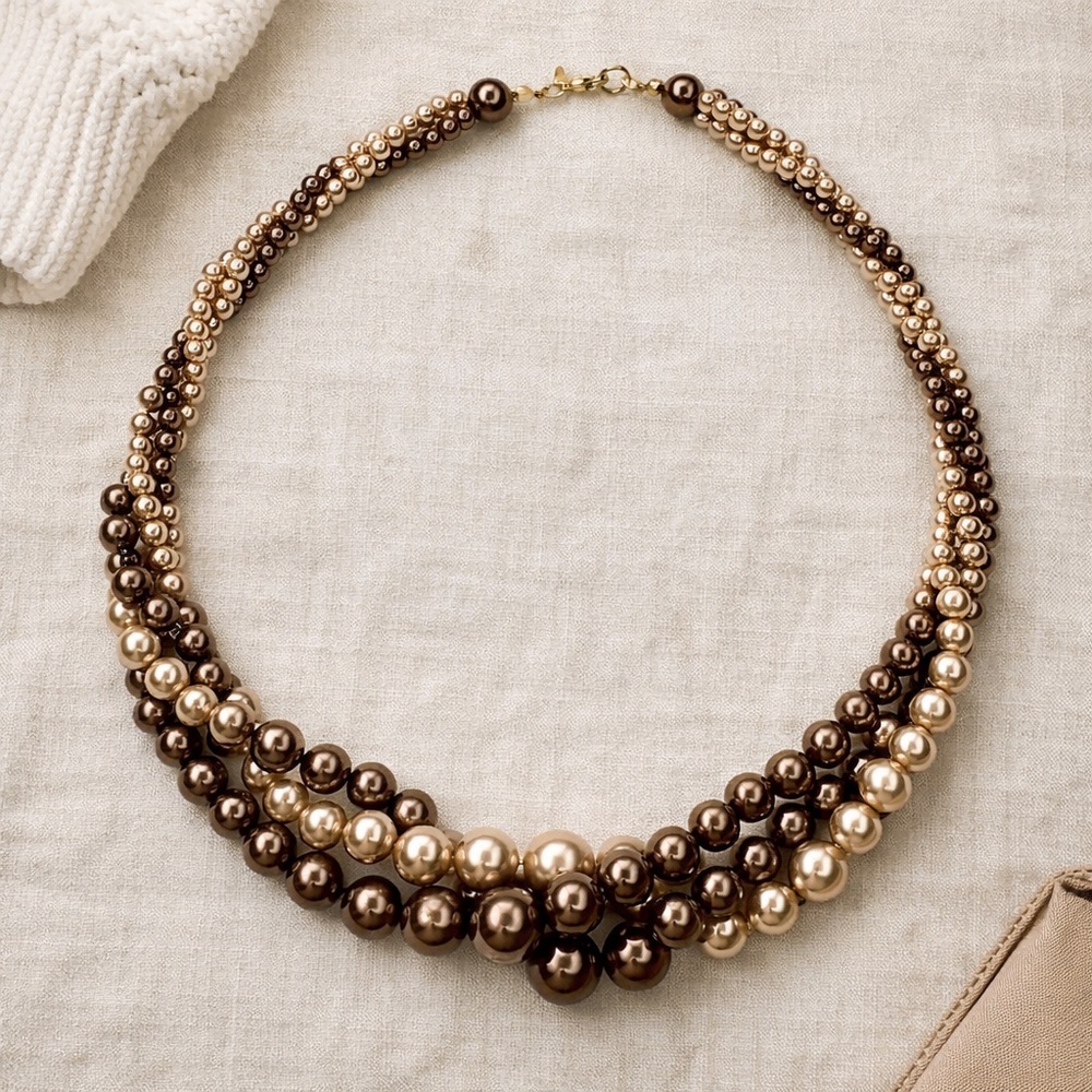 Vintage RMN Triple graduated Torsade Faux Pearl Necklace